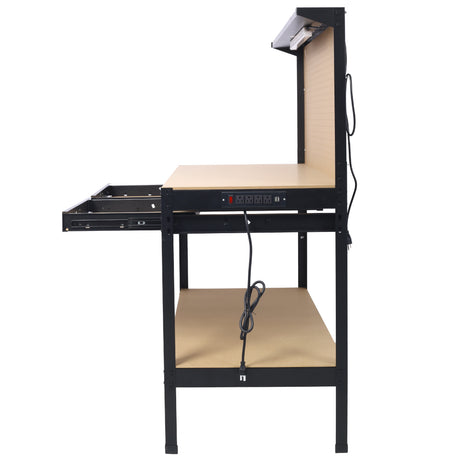 Steel Workbench Tool Storage Work Bench Workshop Tools Table W/Drawer and Peg Board ,4xAC outlets 2xUSB Ports - V.I.P Digital Presence