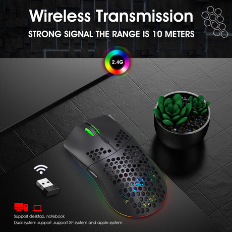 Lightweight hollow hole mouse RGB wireless 2.4G charging game light computer office mouse - V.I.P Digital Presence