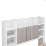 Multi-functional Full Size Bed Frame with 4 Under-bed Portable Storage Drawers and Multi-tier Bedside Storage Shelves White