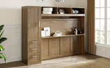 Full Size Murphy Bed with Wardrobe, Drawers and Open Shelves, Antique Grey - V.I.P Digital Presence
