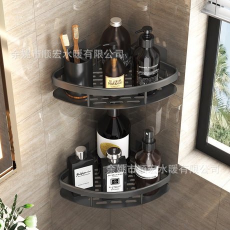 Minimalist bathroom black aluminum alloy triangular rectangular non perforated bathroom storage corner shelf - V.I.P Digital Presence