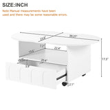 ON-TRANS flexible cream style coffee table with 2 brake wheels, drawers, large storage space, white, 39.37 '' x 23.6 '' - V.I.P Digital Presence