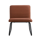 Brown minimalist armless sofa chair with PU backrest and black metal legs