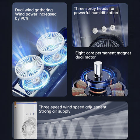 Rechargeable Portable Mini Fan with Spray Cooling – Desktop/ Room Use, Ventilation & LED Light - V.I.P Digital Presence