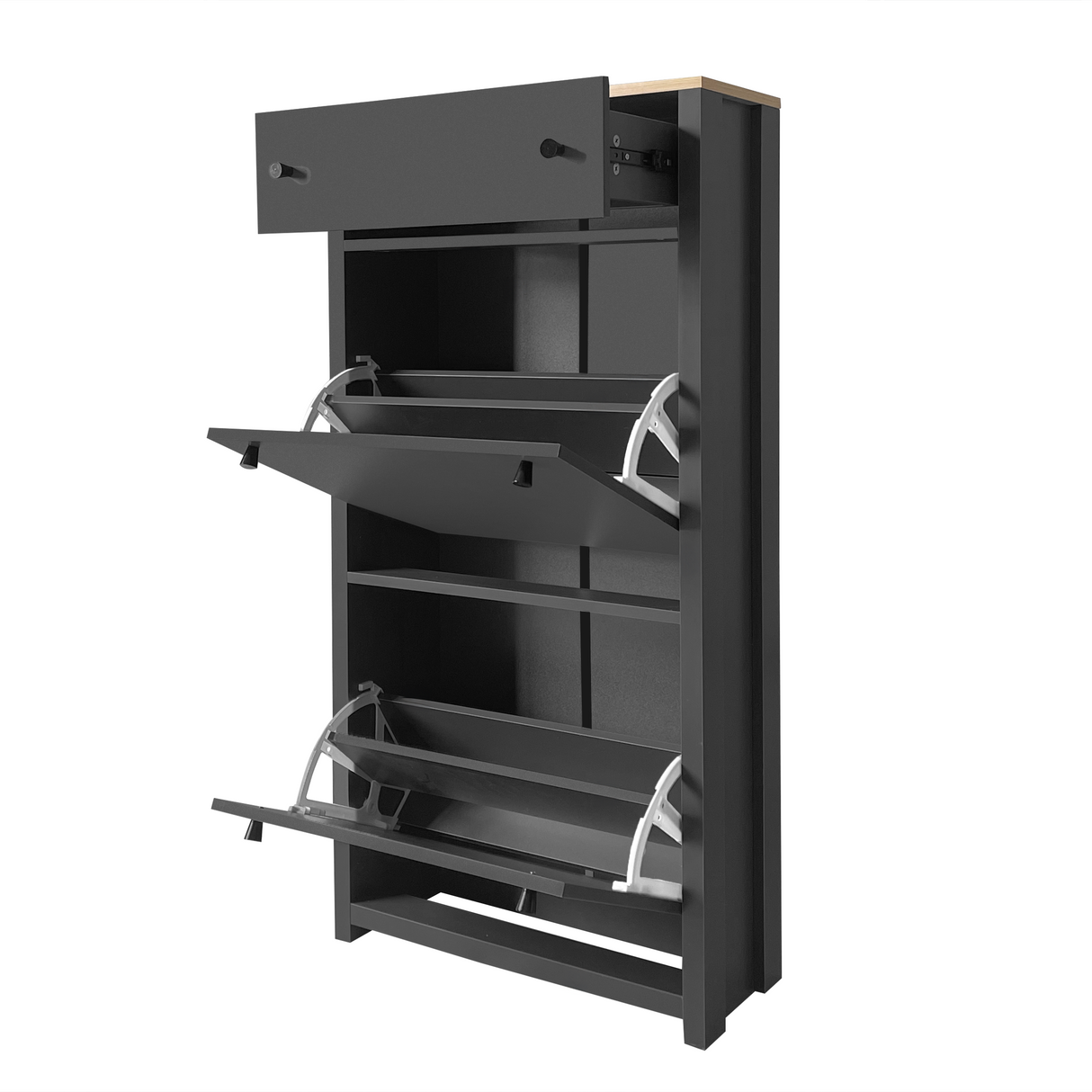 ONTREND functional with 2 flipped drawers, top shoe cabinet with adjustable panel, independent shoe rack, gray - V.I.P Digital Presence