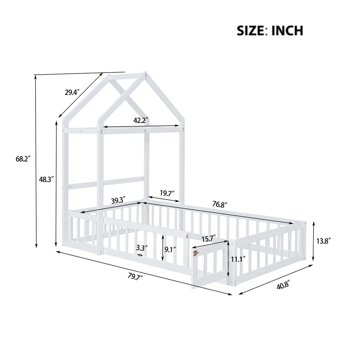 Wooden Twin Size Children's Bed with Detachable Headboard and Integrated Clothes Drying Rack, White - V.I.P Digital Presence