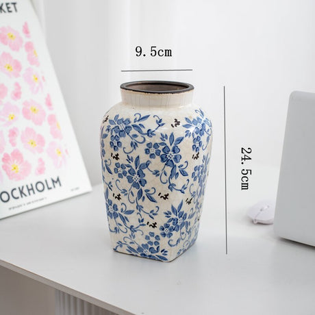 New Chinese style blue and white porcelain ceramic vase vintage ice cracked ornament for living room - V.I.P Digital Presence