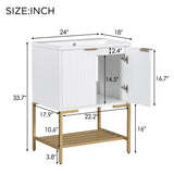 24" Bathroom Vanity with Sink, Bathroom Vanity Cabinet with Two Doors and Gold Metal Frame, Open Storage Shelf, White - V.I.P Digital Presence