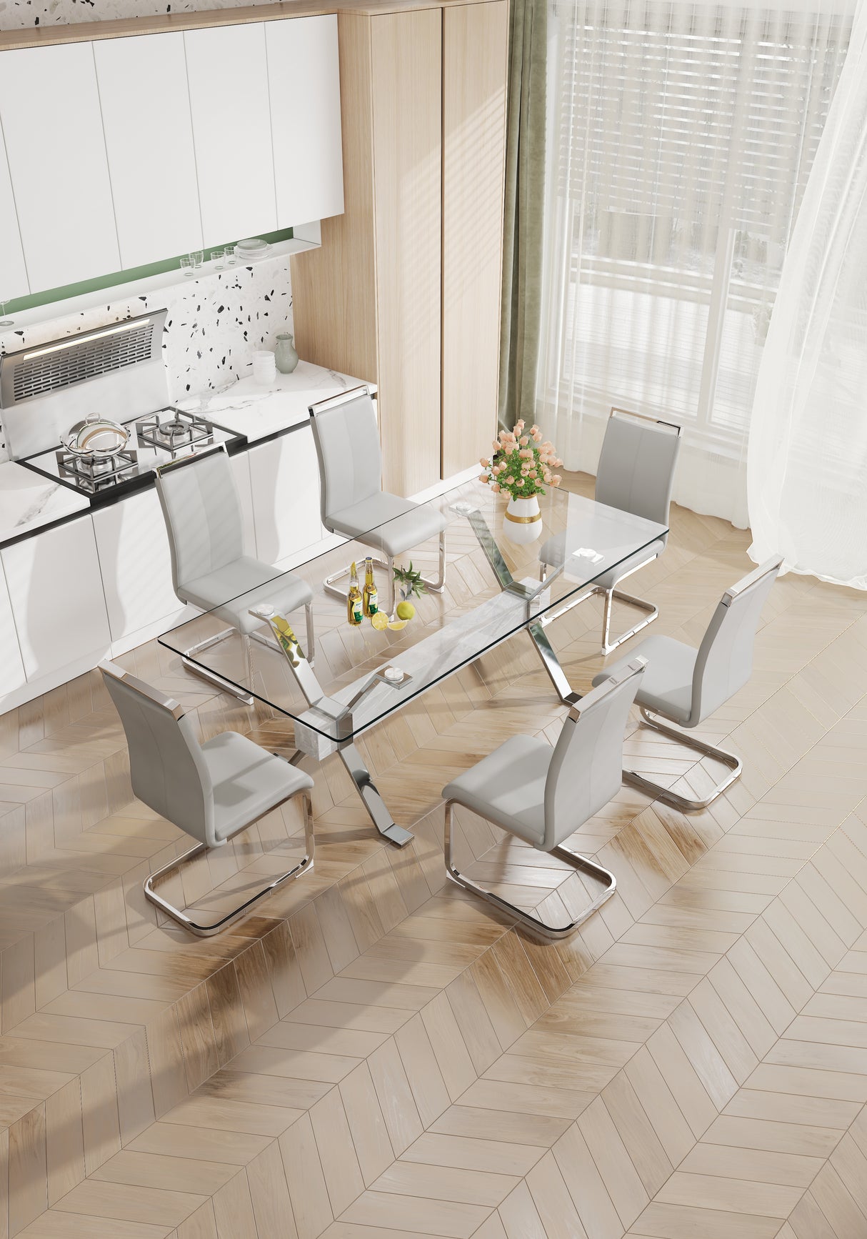 Dining table Modern tempered glass dining table 79 ''x39''x30 '' 1105 - V.I.P Digital Presence