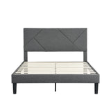 Queen Size Upholstered Platform Bed Frame Wood Slat Support Grey - V.I.P Digital Presence