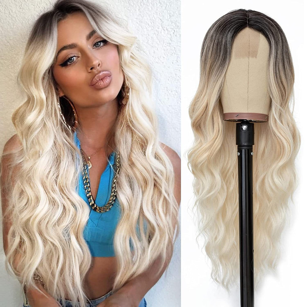 European and American Small Lace Wig Headsets with Intermediate Color Small Lace Center Split Large Wavy Long Curly Wigs - V.I.P Digital Presence