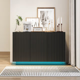 LED Carved Line 3 Door Storage Cabinet,Sideboard Buffet Cabinet With Adjustable Shelf,Large Storage Accent Cabinet - V.I.P Digital Presence