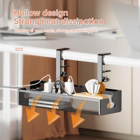 No-drill under-desk cord rack: metal mesh, high-load cable holder. - V.I.P Digital Presence