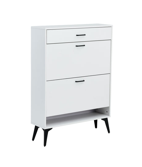 Shoe Cabinet , Shoe storage shelves, metal leg, White - V.I.P Digital Presence