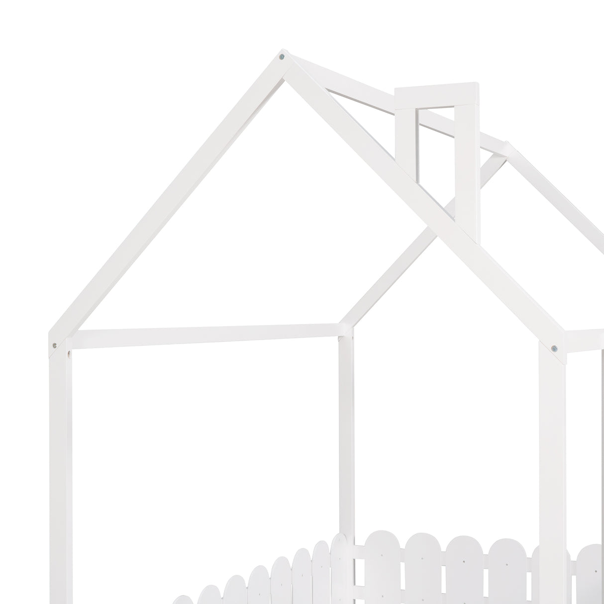 (Slats are not included) Full Size Wood Bed House Bed Frame with Fence for Kids Teens Girls Boys (White ) - V.I.P Digital Presence