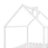 (Slats are not included) Full Size Wood Bed House Bed Frame with Fence for Kids Teens Girls Boys (White ) - V.I.P Digital Presence