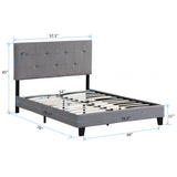 Full Size Upholstered Platform Bed Frame with Modern Button Tufted Linen Fabric Headboard Grey - V.I.P Digital Presence