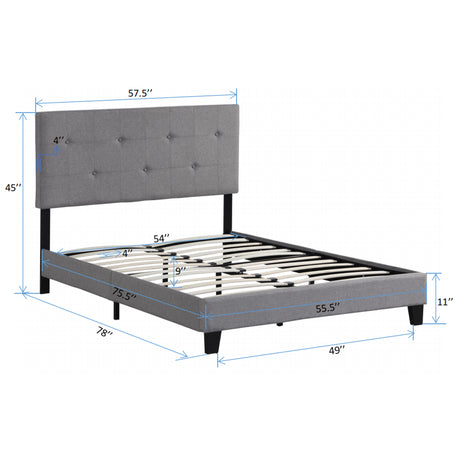 Full Size Upholstered Platform Bed Frame with Modern Button Tufted Linen Fabric Headboard Grey - V.I.P Digital Presence