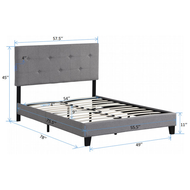 Full Size Upholstered Platform Bed Frame with Modern Button Tufted Linen Fabric Headboard Grey - V.I.P Digital Presence