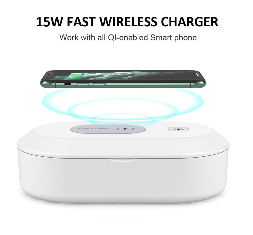 Esterilizador de teléfono con luz ultravioleta de 15 W, limpiador inalámbrico, esterilizador, caja de desinfección ultravioleta multifunción.