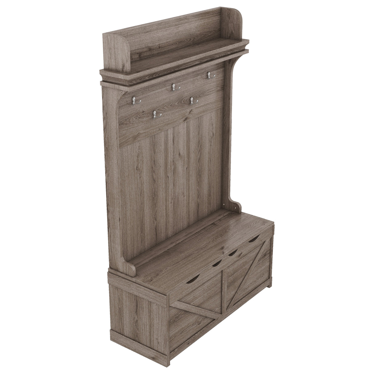 Hall tree with storage desk, entrance desk with drawers and 5 hooks, display rack,Oak - V.I.P Digital Presence