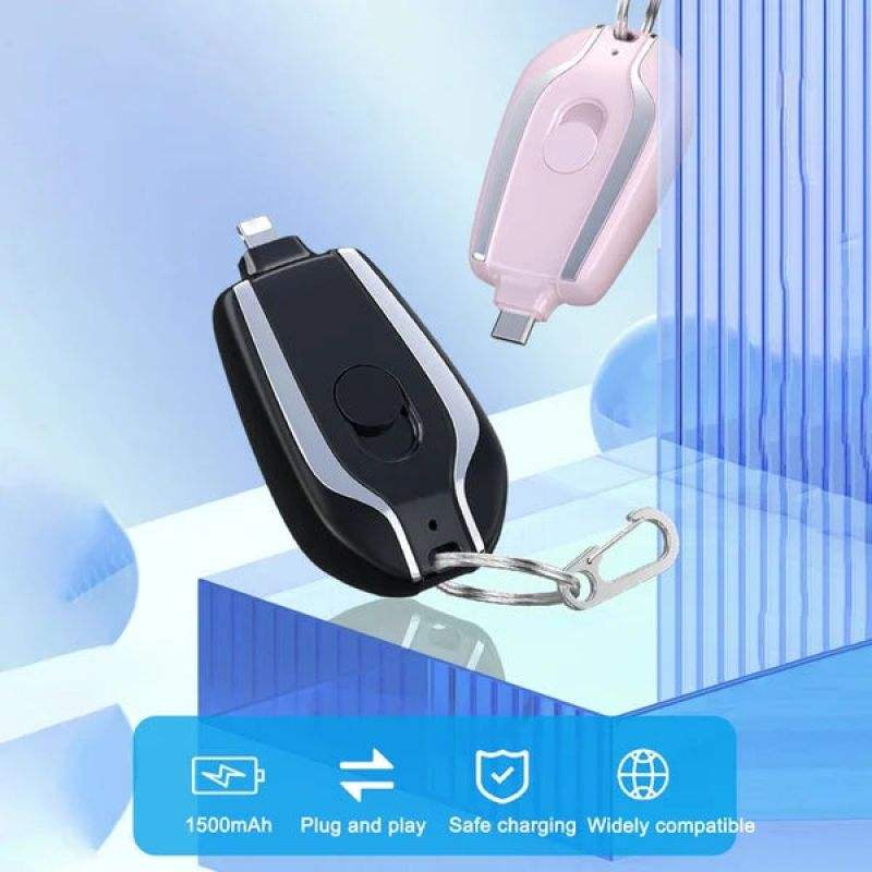 Mini llavero con bolsa de carga, energía móvil portátil, energía de emergencia inalámbrica de 1500 mA 