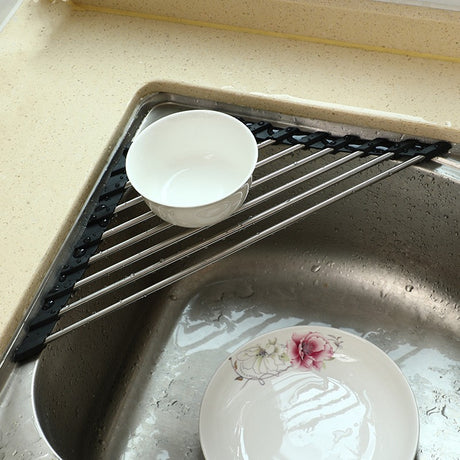 Roller blind folding triangular sink storage rack drain rack bowl and chopsticks rack sponge water filter rack - V.I.P Digital Presence