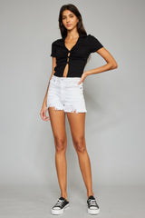 Full Size High Rise Raw Edge Denim Shorts