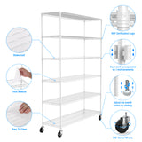 6 Tier Wire Shelving Unit  6000 LBS NSF Height Adjustable Metal Garage Storage Shelves with Wheels  White