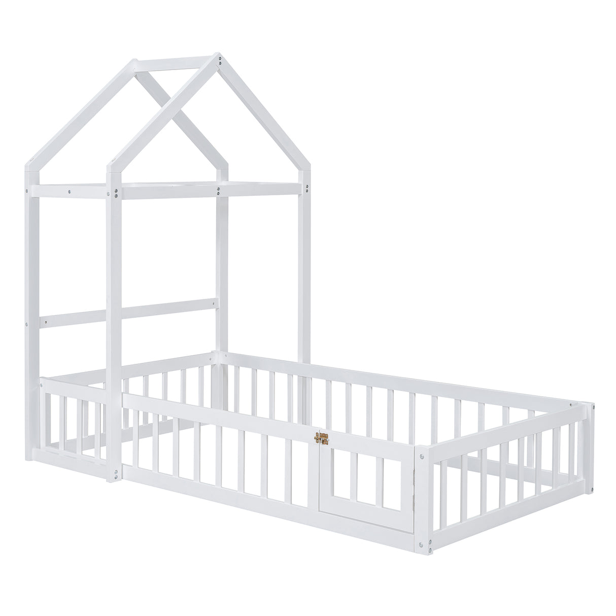 Wooden Twin Size Children's Bed with Detachable Headboard and Integrated Clothes Drying Rack, White - V.I.P Digital Presence