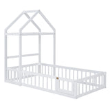 Wooden Twin Size Children's Bed with Detachable Headboard and Integrated Clothes Drying Rack, White - V.I.P Digital Presence