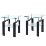 Tempered Transparent Glass End Table 2-Layers Small Table with Storage Living Room Side Table - V.I.P Digital Presence