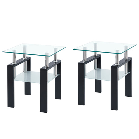 Tempered Transparent Glass End Table 2-Layers Small Table with Storage Living Room Side Table - V.I.P Digital Presence