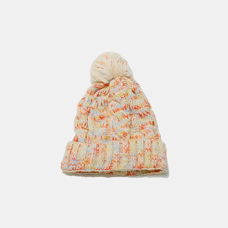 Contrast Cable-Knit Hat with Pompom - V.I.P Digital Presence