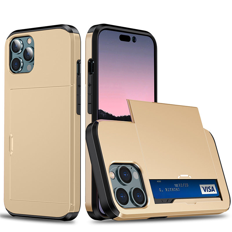 Applicable iphone 14 phone case Apple 13 slider insert card 2 in 1 anti-drop 12Pro wallet case XR
