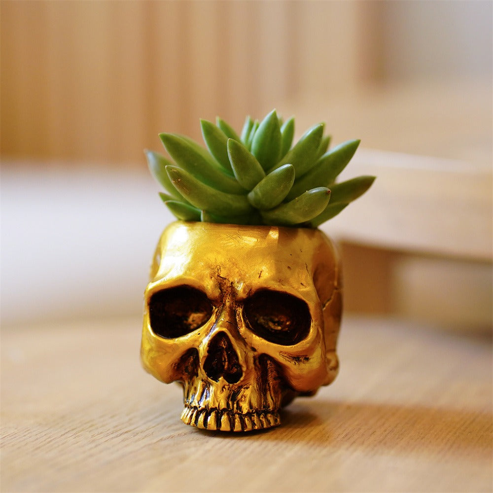 Small Golden Skull Decoration Desktop Small Storage succulent basin tabletop candle holder - V.I.P Digital Presence