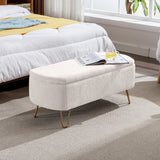 Ivory White Storage Ottoman Bench for End of Bed Gold Legs - V.I.P Digital Presence