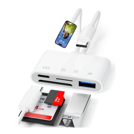 Dual line 4-in-1 mobile card reader suitable for Apple TypeC to TF/SD/USB/USB-C charging adapter - V.I.P Digital Presence