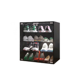 4 Layers Black Shoe Cabinet with Glass Door and Glass Layer Shoes Display Cabinet with LED light Bluetooth Control - V.I.P Digital Presence