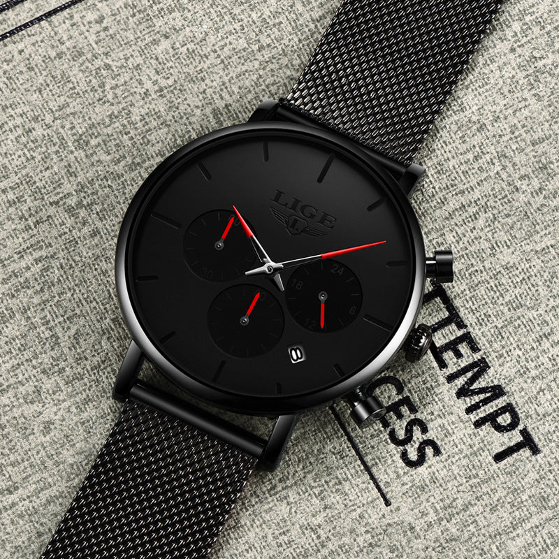 LIGE Men's Mesh Belt Personality Ultra Thin Fashion Multi-Functional Waterproof Quartz Watch Watch - V.I.P Digital Presence