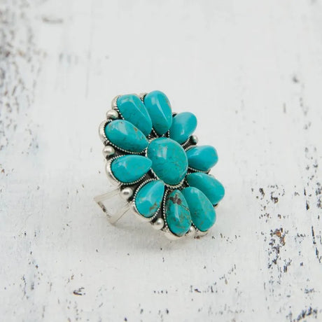 Artificial Turquoise Alloy Flower Ring - V.I.P Digital Presence