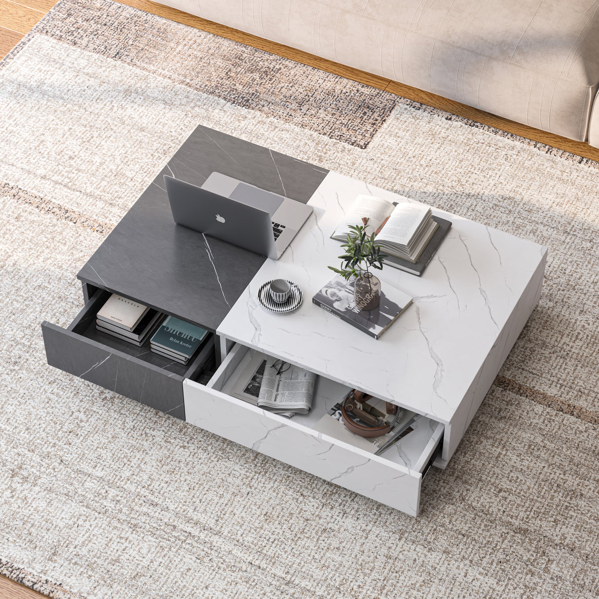 Modern style black and white coffee table with two storage spaces - V.I.P Digital Presence