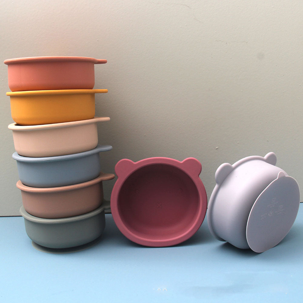 Vajilla infantil, cuenco para bebés, cuenco de silicona con ventosa para niños, cuenco para suplemento alimenticio con forma de oso 