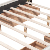 Upholstered Platform Bed with Classic Headboard and 4 Drawers No Box Spring Needed Linen Fabric Queen Size Beige - V.I.P Digital Presence