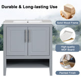 30" Bathroom Vanity with Sink, Multi-functional Bathroom Cabinet with Doors and Drawers, Solid Frame and MDF Board, Grey - V.I.P Digital Presence