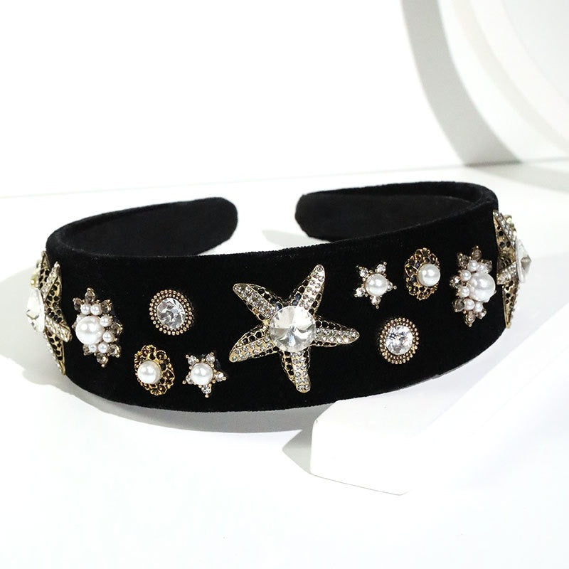 Fashionable velvet pearl black starfish hairband - V.I.P Digital Presence