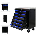 7 DRAWERS MULTIFUNCTIONAL TOOL CART WITH WHEELS-BLACK+BLUE - V.I.P Digital Presence