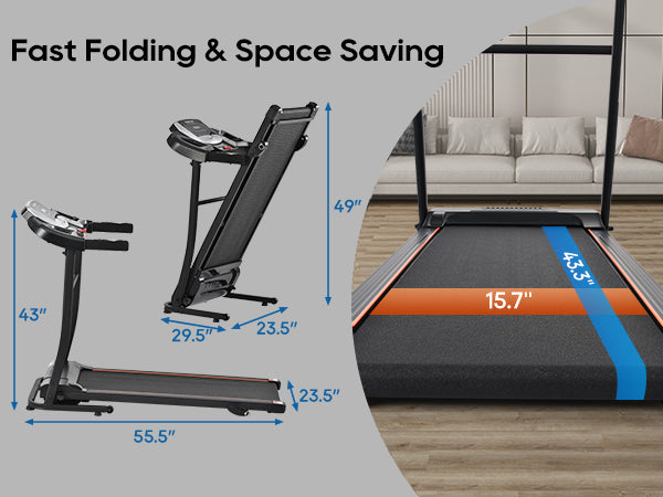 Home folding treadmill with pulse sensor, 2.5-horsepower silent brushless motor, 3-level tilt, 12 preset programs - V.I.P Digital Presence