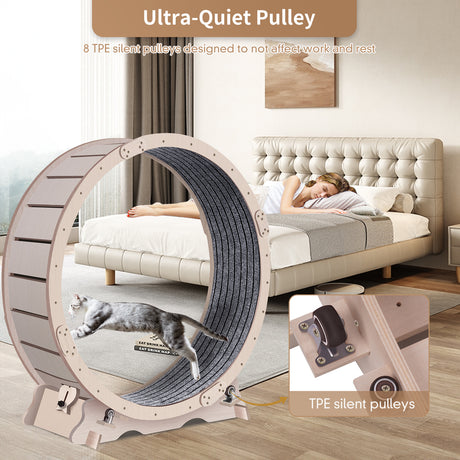 Cat Exercise Wheel for Indoor Cats, Cat Running Wheel with Carpeted Runway, 41" Natural Wood Color - V.I.P Digital Presence