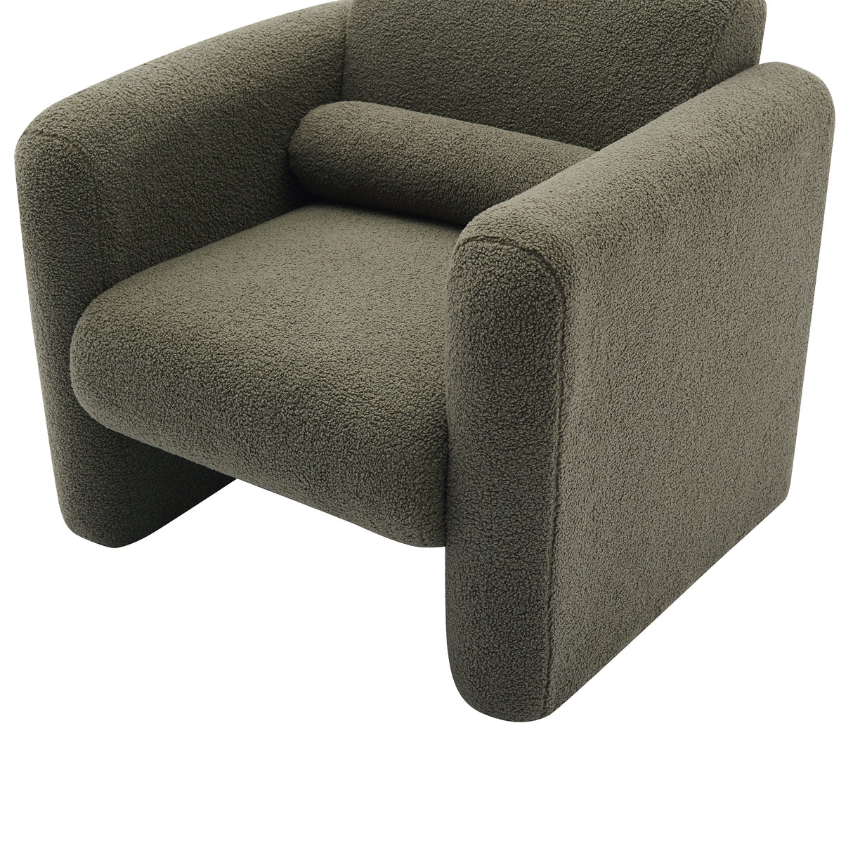 Modern style chair with sheepskin Sherpa fabric soft cushion, comfortable armchair, soft with backrest and pillow, seaweed green - V.I.P Digital Presence